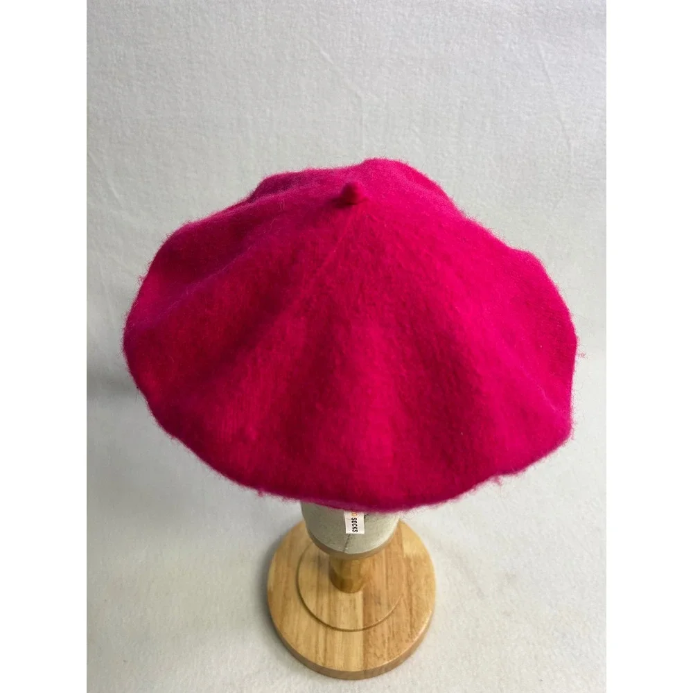 French Chic Parisian Hat To Socks Womens OS Hot Pink Wool Blend Classic Beret